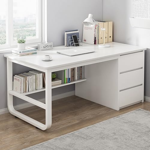 HaoJieHan Eckschreibtisch Mit Schubladen, Home-Office-Schreibtische Mit Bücherregal, Moderner Büroschreibtisch Für Home-Office-Schlafzimmer D,140X48X75CM von HaoJieHan