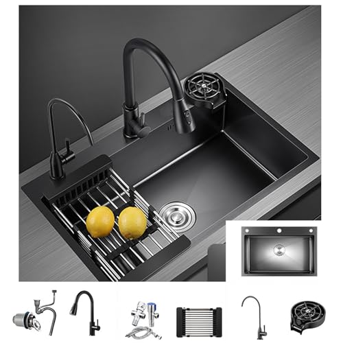 Luxus-Küchenspüle Waschbecken Küche Einbauspüle Single Bowl Küchenspüle Haushaltsspüle Set A,60x45cm von HaoJieHan