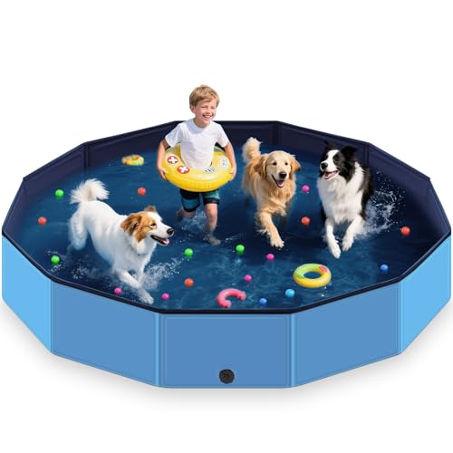 HaoVrisn Hundepool Große Hunde, Planschbecken für Kinder und Hunde, Hundepool 160 * 30CM Faltbar, rutschfeste und Verdickt PVC, Plantschbecken mit Flicken und Ablassventil von HaoVrisn