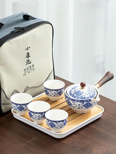 Porzellan-Gongfu-Teeset, tragbares Teekannen-Set mit 360-Grad-Teekocher und Teesieb, tragbar, Alles in Einer Geschenktüte, G von HaoYaYaL