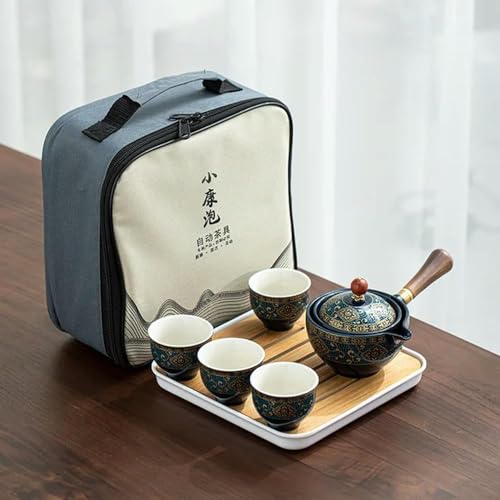 Porzellan-Gongfu-Teeset, tragbares Teekannen-Set mit 360-Grad-Teekocher und Teesieb, tragbar, Alles in Einer Geschenktüte, J von HaoYaYaL