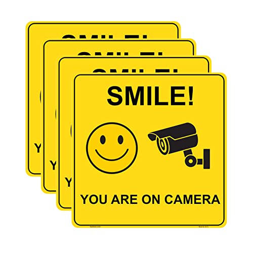 Haobase 4 Stück Smile You are On Camera Schild-Aufkleber, selbstklebendes Vinyl (15 cm x 15 cm) von Haobase