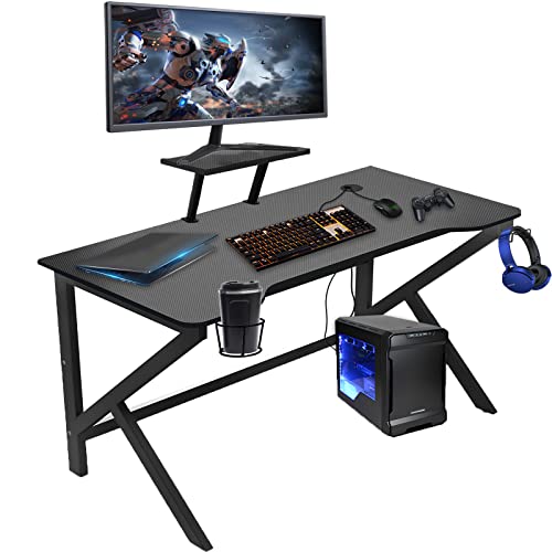 HaodaCulture Gaming Schreibtisch 100 x 55cm Ergonomischer Computertisch aus Kohlefaser, Robuster und Stabiler Gaming Schreibtisch Gamer Tisch mit Getränkehalter und Kopfhörerhaken,Schwarz von HaodaCulture
