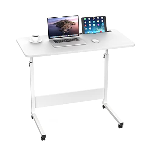 HaodaCulture Beistelltisch mit Rollen, 80x40cm, Laptoptisch mit Rollen höhenverstellbarer 69-90cm, Mobiler Schreibtisch mit Tablet Schlitz, Computertisch Tisch fürs Sofa Weiß von HaodaCulture