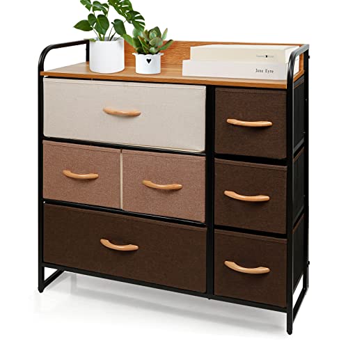 HaodaCulture Kommode mit 7 Schubladen,Schubladenschrank Highboard Metall Mehrzweckschrank Kommode aus Stoff Kleiderkommode aus Metall, MDF und Stoff für Schlafzimmer, Wohnzimmer, Flur 80x29x78.5cm von HaodaCulture