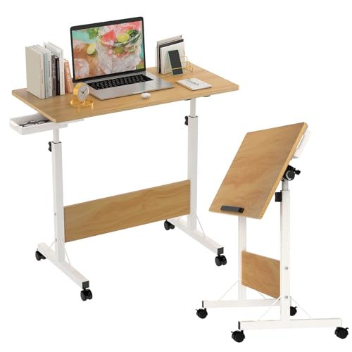 HaodaCulture Laptoptisch mit Rollen, Schreibtisch Computertisch mit Kleiner Schublade und stopperleisten (Braun) von HaodaCulture