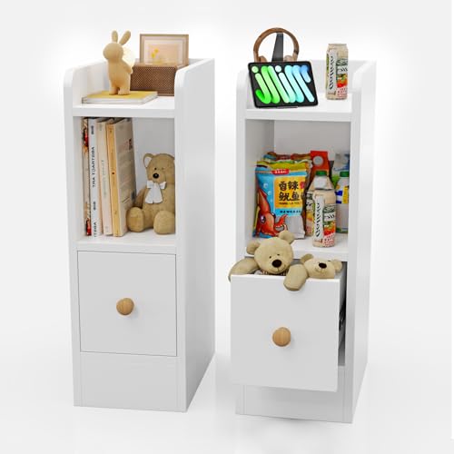 HaodaCulture Nachttisch 2er Set, 31.5x20x58cm, Nachtkommode 2er Set, Schmaler Nachttisch, Offenes Fach, Kleiner Nachtschrank Platzsparend, für Schlafzimmer, Wohnzimmer von HaodaCulture