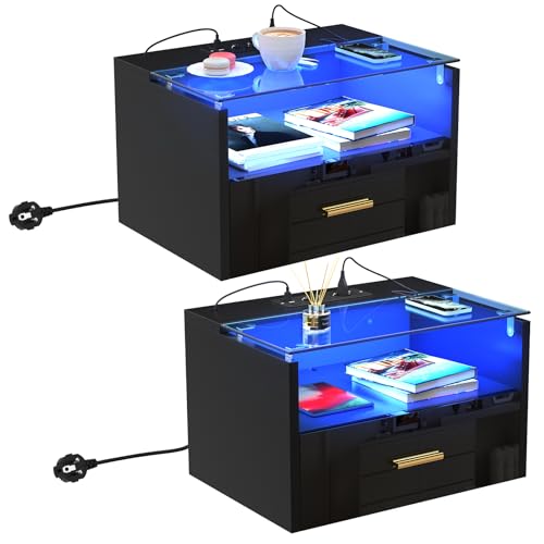 HaodaCulture Nachttisch Hängend 2er Set, Nachttisch 2er Set Schwarz, Leuchte mit 16 Farben, Schwebendes Wandregal, Offenes Fach Und Einer Schublade, 42x30x24.5 cm, Modern HaodaCulture Nachttisch Hängend 2er Set, Nachttisch 2er Set Schwarz, Leuchte mit 16 Farben, Schwebendes Wandregal, Offenes Fach Und Einer Schublade, 42x30x24.5 cm, Modern von HaodaCulture