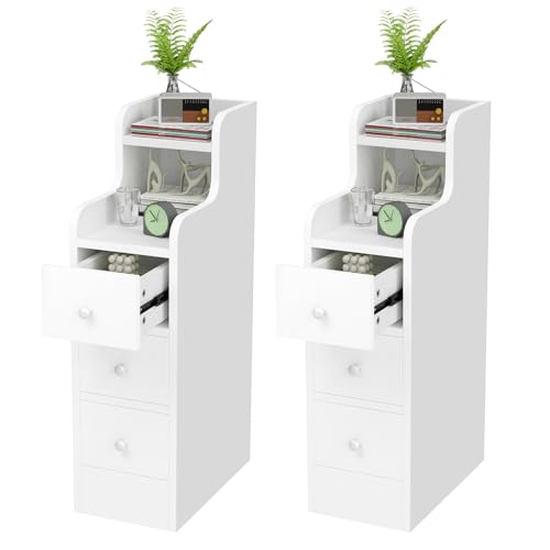 HaodaCulture Nachttisch Schmal 2er Set, 35x20x70cm, Nachtkommode 2er Set, Beistelltisch mit 3 Schubladen, Kleiner Nachtschrank Platzsparend, für Schlafzimmer, Wohnzimmer von HaodaCulture