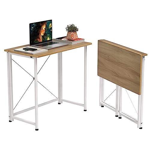 HaodaCulture Klapptisch Kleiner, Klappbarer Schreibtisch Laptoptisch aus Holz und Metall Computertisch Klappbarer Schreibtisch PC Tisch Computertisch(Holzfarbe) von HaodaCulture