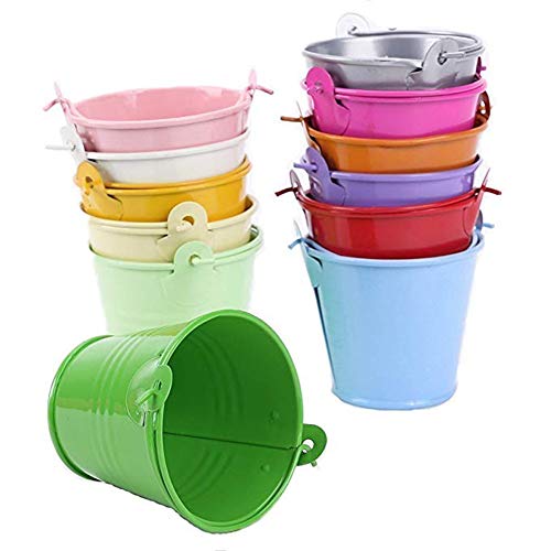 Haodou 12 Stück Bunte Mini Eimer Kleine Hängetöpfe Blumentopf Set mit Hängend aus Metall Eimer Aufhängen Balkon Garten Töpfe Eimer, Hochzeit Party Geschenke Supplies von Haodou