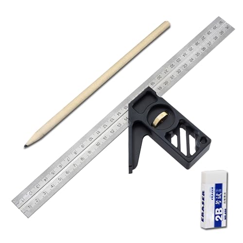 Kombinationswinkel aus Stahl mit quadratischem Kopf, 30,5 cm Länge, Gusseisenkopf, wendbarer Schlossbolzen, Anreißer, SpiritLevel-Kombinations-Lineal von Haodream