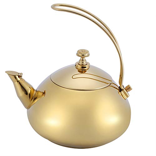 1.5L Edelstahl Wasserkocher, Klassische Teekanne Induktionsherd Teekessel Schnelle Wassererwärmung Kochtopf mit Entferntem Griff(Gold) von Haofy