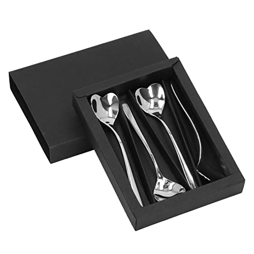 4 Stück Mini Espressolöffel, Kaffeelöffel Edelstahl, Herzförmige Löffel, Teelöffel Set, Rührlöffel für Tee, Dessert, Zucker, Café von Haofy