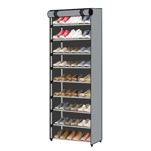 Haofy 10 -Tier -Schuhregal mit Abdeckung, Platz Sparsamer Schuhregal Organizer mit Einfacher Installation, Lagerschrank für den Türstätteneingang (Gray) von Haofy