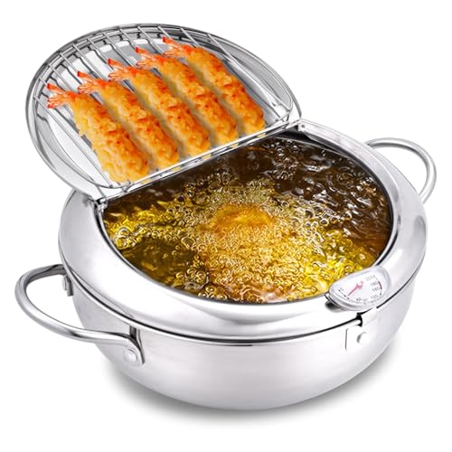 Haofy 304 Edelstahl -Fritteuchsen -Topf mit Ölabfluss, Temperaturregelung und Deckel, Extra Großer Tempura -Frittiertopf für Gasherd, Induktionskocher, Elektrokeramikherz, Frites Haofy 304 Edelstahl -Fritteuchsen -Topf mit Ölabfluss, Temperaturregelung und Deckel, Extra Großer Tempura -Frittiertopf für Gasherd, Induktionskocher, Elektrokeramikherz, Frites von Haofy