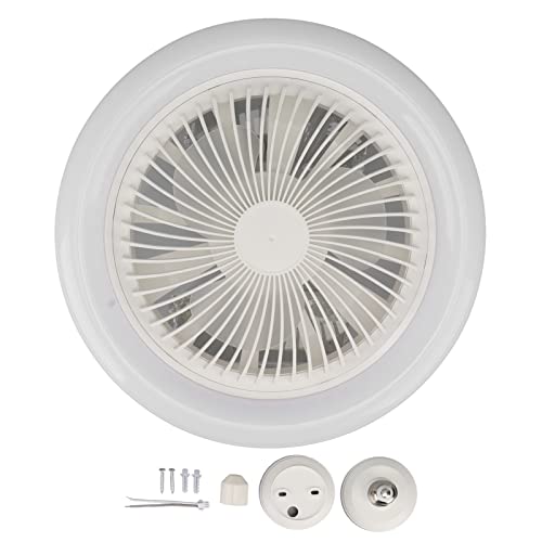 9,8-Zoll-LED-Deckenventilator, Leiser 3-Gang-Deckenventilator mit E27-Lampe FüR Wohnzimmer, LED-Ventilator, Deckenleuchte, 86‑265 V, Weiß von Haofy