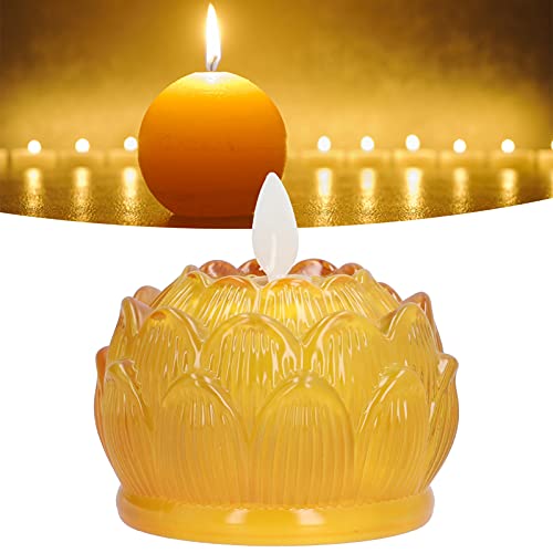 Haofy Blumenlampe, LED-Buddhismus-Lotus-Licht-Imitation Farbige Glasur, Gelbes Licht Elektronische Kerze Lotus-Blumen-Dekor, Home Meditation Buddhistisches Zubehör(Glasiert gelb) von Haofy