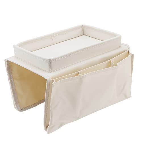 Haofy Couch-Armaufbewahrung, Couch-Aufbewahrungshalter, Sofa-Tablett, Klappbarer Arm-Aufbewahrungshalter, Tisch, 600D Oxford-Stoff, Seitentaschen für Couch (Beige) von Haofy