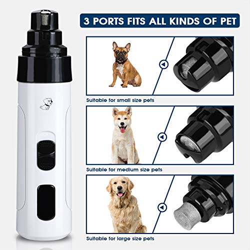 Haofy Haustiernagelschleifer, Ultra Ruhiger Elektrischer Hund Nagelschleifer Hündin Nagel Trimmer Hundenagelfiler mit 3 Anschlüssen, USB Wiederaufladbar, Verstellbar, Sicher und Sanft für Kleine und von Haofy