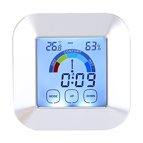 Digitales Innenthermometer Hygrometer, Magnetischer Temperaturmonitor Zeitmesser Raumfeuchteanzeige, Digitaluhr für Home Office Gewächshaus von Haofy