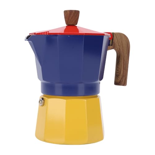 Haofy Italienische Kaffeemaschine Stovetop Pot Pot 150 Ml 3 Tassen Aluminiumlegierung mit Silikondichtung Anti -Verbrichtungsgriff für Hausbrauencamping (Rotblau und Gelb) von Haofy