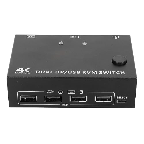 Haofy KVM-Switch Dual Display, Displayport 1.4 KVM Extended Display Switcher 4K 60 Hz Metallfreies Laufwerk USB 2.0-Anschluss für PC für 2 Computer Teilen Sich 2 Monitore von Haofy