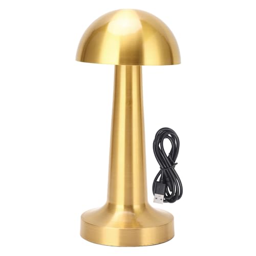 Haofy Kabellose Pilz-Tischlampe aus Metall, Wiederaufladbar über USB, in 3 Farben Verstellbar, Dimmbar, Nachttischlampe für Schlafzimmer, Wohnzimmer, Esszimmer (GOLD) von Haofy