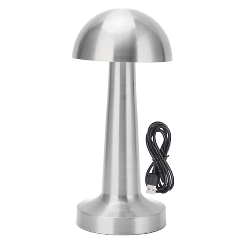 Haofy Kabellose Pilz-Tischlampe aus Metall, Wiederaufladbar über USB, in 3 Farben Verstellbar, Dimmbar, Nachttischlampe für Schlafzimmer, Wohnzimmer, Esszimmer (SILVER) von Haofy