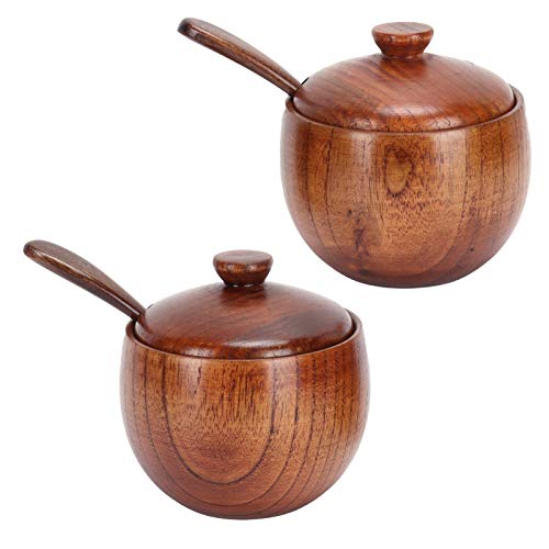 Haofy Set von Retro -Holzgewürzbehältern mit Löffel und Deckel, 2 Gewürzboxen, um Verschiedene Gewürze zu Speichern, Küchenzubehör von Haofy