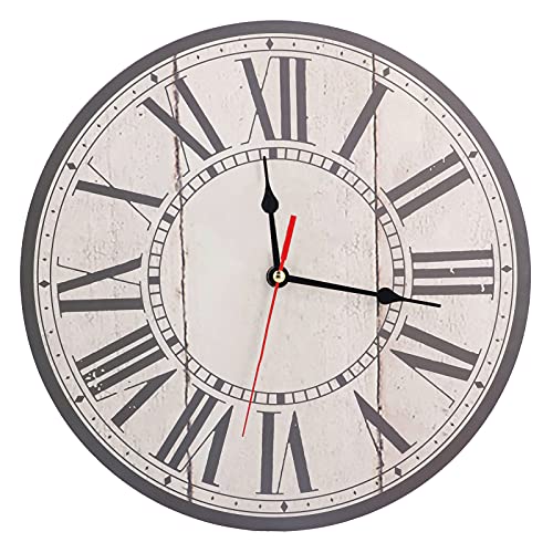 Haofy Wanduhr mit Römischen Ziffern, Nicht Tickende Runde Holzuhr, Leise Batteriebetriebene Wanduhr, Retro Stil für Zuhause, Büro, Schlafzimmer, Wohnzimmer, Schule von Haofy