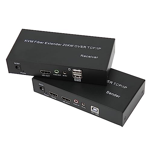 KVM HD Extender, 20 Km HD KVM Extender 0 Latenz 1080P 60 Hz für Tastatur-Maus (EU-Stecker) von Haofy