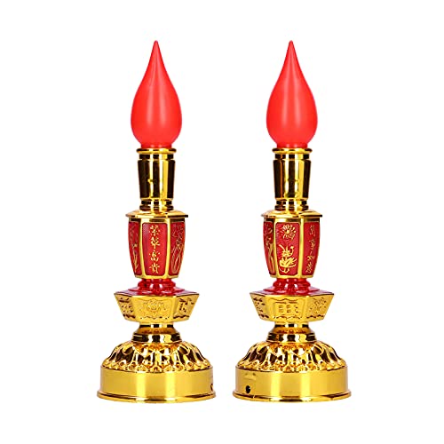 Kerzenlampe, Buddhistische LED-Lampe mit Geringem Stromverbrauch Im Chinesischen Stil, Traditionelle Retro-buddhistische Dekorlampe, Hellrote Farbe, 1 Paar(Doppelte helle elektrische Kerze) von Haofy