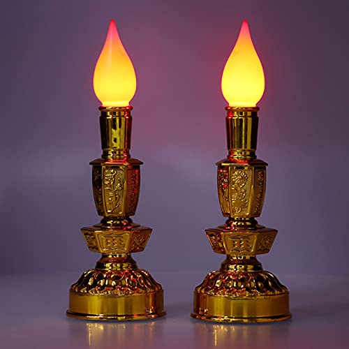 Kerzenlampe, Buddhistische LED-Lampe mit Geringem Stromverbrauch Im Chinesischen Stil, Traditionelle Retro-buddhistische Dekorlampe, Hellrote Farbe, 1 Paar(Einzelne helle elektrische Kerze) von Haofy