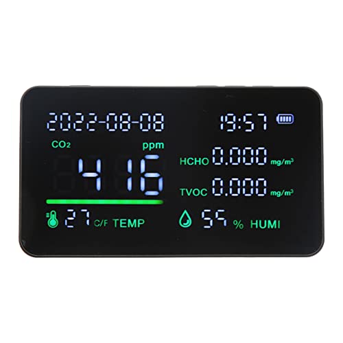 Kohlendioxid-Melder, 1200mAh Batterie TVOC-Sensor Große Anzeige ABS Digital Temperatur-Feuchtigkeitsmesser Hinten Ventile mit Datenkabel für Büro (Weiß) von Haofy