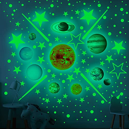 Haofy Leuchtende Wandaufkleber, 14 Stück, Neun Planeten des Sonnensystems, Leuchtende Wandaufkleber, Heimdekoration, Fluoreszierende Aufkleber für Kinderzimmer(Mini-Sonnensystem) von Haofy