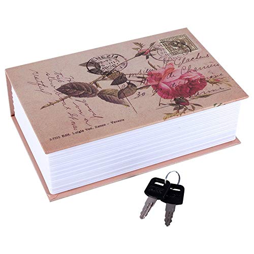 Security Box, Haofy Buchtresor mit 2 Schluessel, Abschließbar Geldkassette in Wörterbuchform BuchSafe Tresor zum Aufbewahren von Geld, Schmucketui für Büro/Hause, Rose Diary Style von Haofy