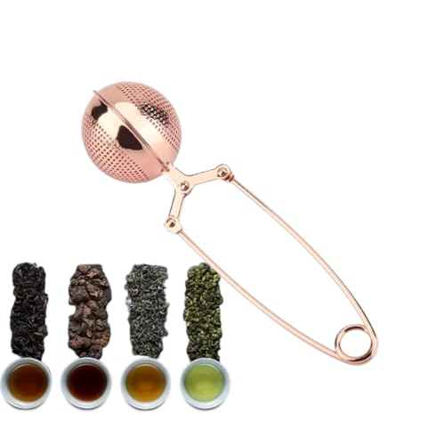 Teesieb, Edelstahl Teefilter, Teekugel Aufguss zum Aufbrühen von Loseblatt Tee und Glühgewürzen, mit langem Griff, Roségold von Haofy