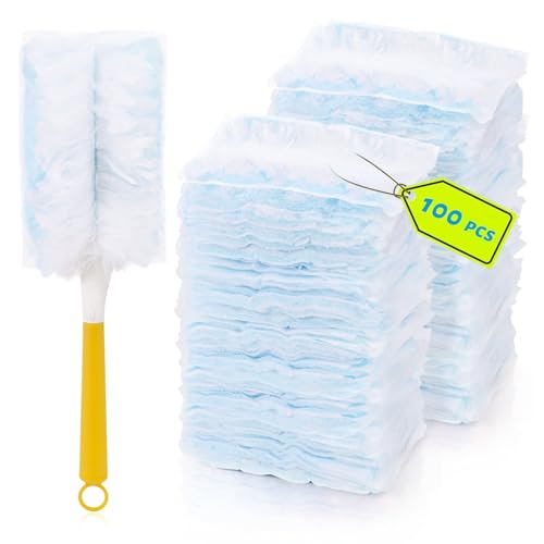 100PCS Duster Refills, 180°Duster Pads mit Duster Handle, Einweg-Staubwedel, Reinigungsmittel für Housekeeping, Dusting Tools von Haohai