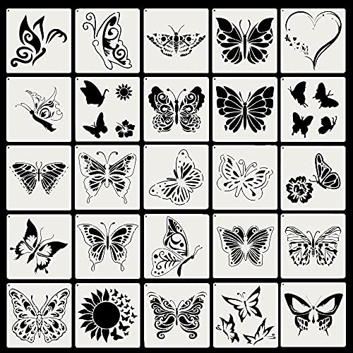 25 Stücke Schmetterling Schablonen, Kunststoff Wiederzuverwendend Vorlagen für Wanddeko von Haohai