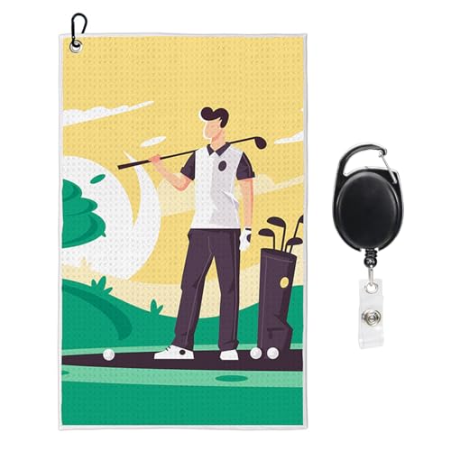 Haohai Bedrucktes Golf-Handtuch für Taschen mit Clip, Mikrofaser-Handtuch für Golf Zubehör, lustige Golf-Handtücher für Männer und Frauen (gelb, liegend falsch) von Haohai