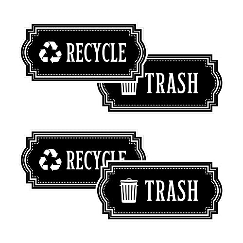 4 Stück Mülleimer-Aufklebern, 2 Mülleimer Schilder, 2 Recycelbare Schilder, Recycling Aufkleber, Müllschild-Aufkleber, Wasserdichter Vinyl-Aufkleber für Mülleimer Recycling Abfall, schwarz von Haohai