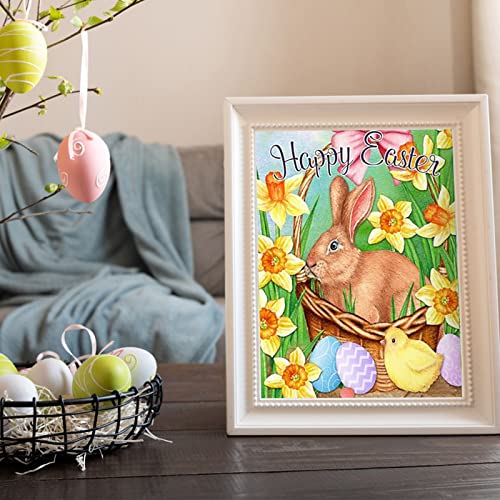 5D Diamond Painting Ostern Bilder Hase Blumen Ostereier Kits,Diy Diamant Mosaik Kunst Malerei Groß,Frühling Ostern Deko Wohnzimmer Schlafzimmer Wand,Ostern Geschenke für Erwachsene Kinder (A4-30*40cm) von Haohon