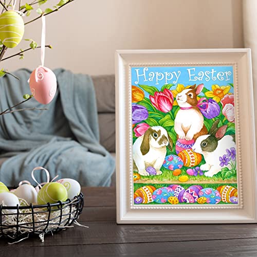 5D Diamond Painting Ostern Bilder Hase Blumen Ostereier Kits,Diy Diamant Mosaik Kunst Malerei Groß,Frühling Ostern Deko Wohnzimmer Schlafzimmer Wand,Ostern Geschenke für Erwachsene Kinder (A5-30*40cm) von Haohon