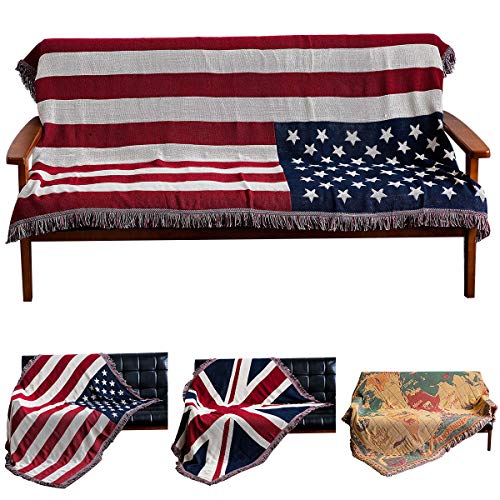 Haokaini Amerikanische Flagge Decken Bett Sofa Couch Abdeckung Baumwolle Strick Wurf Stuhl Decke mit Quasten Tagesdecke Sofa Abdeckung Patriotisch für Hausdekor 130X180cm von Haokaini