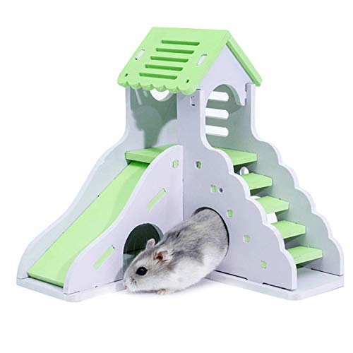 Haokaini Doppelschicht Hamster Haus Holz Doppeldecker Hütte Schlafnest Haustier Spielhaus mit Treppe Rutsche für Eichhörnchen Rennmäuse Hamster Goldbären Kleintiere von Haokaini