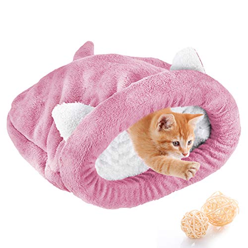 Haokaini Fleece Weiche Katze Schlafsack Erwärmung Waschbare Haustierbetten Kuschelsack Decke Matte Katzen Hunde Nest Höhlenhaus Gemütlich Bedeckt Kitty Welpenbett (Rosa L) von Haokaini