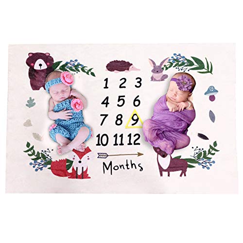 Twins Baby Monats-Meilenstein-Decke für Mädchen oder Jungen, Flanell-Fotografie-Requisiten mit Rahmen, Meilenstein, Wachstumsdecke, Wickeltuch von Haokaini