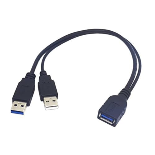 USB 3.0 Y-Splitterkabel, Haokiang 30 cm, USB 3.0 Typ A Stecker auf Dual USB Buchse, 1 zu 2 Y Splitter Sync Daten- Ladekabel (eine Seite nur zum Laden) USB3.0 1F/2M von Haokiang