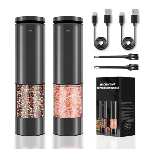 Elektrische Salz und Pfeffermühle Set 2er Set mit USB Wiederaufladbarer, Pfeffermühle Elektrische Gewürzmühle mit Einstellbarem Keramikmahlwerk, LED-Licht Elektrische Salz und Pfeffermühle Set 2er Set mit USB Wiederaufladbarer, Pfeffermühle Elektrische Gewürzmühle mit Einstellbarem Keramikmahlwerk, LED-Licht von Haomacro